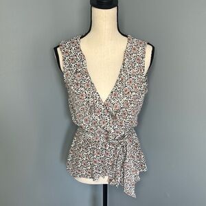 Max Studio Women’s White/Pink Floral Sleeveless Faux Wrap Blouse Top Sz XS